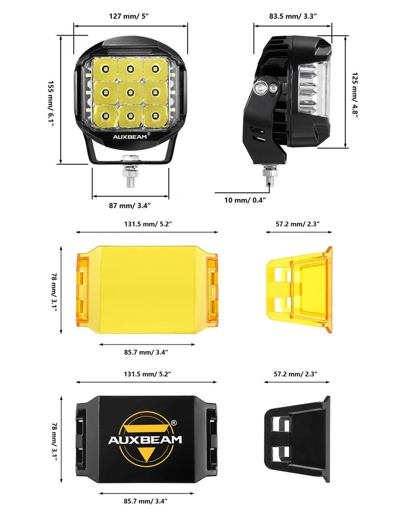 Load image into Gallery viewer, V-MAX Series | 5 Inch 168W 16440LM Combo Beam Side Shooter LED Round Pod Lights with Amber DRL
