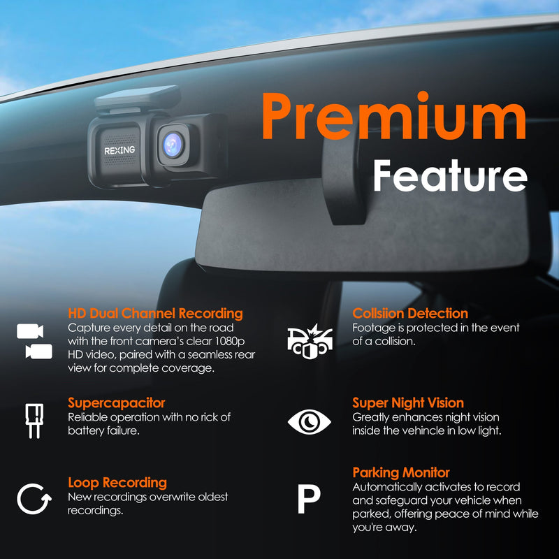 Load image into Gallery viewer, Rexing DT2 Dual Channel 1080p Front and Rear Dash Cam (Open Box)
