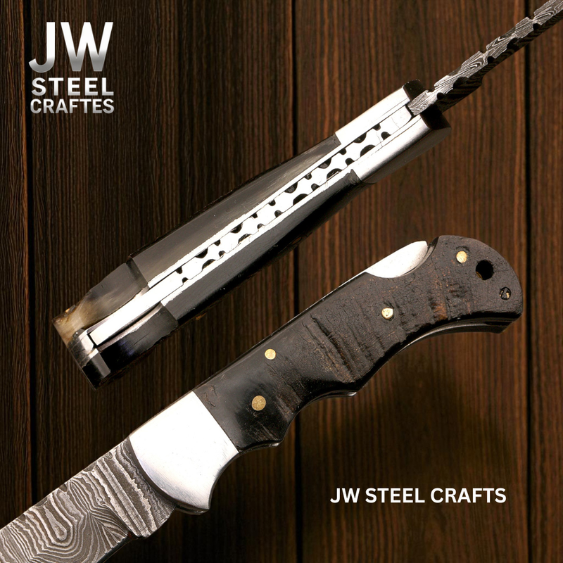 Load image into Gallery viewer, American Flag Damascus Folding Hunter with Ram Horn Handle
