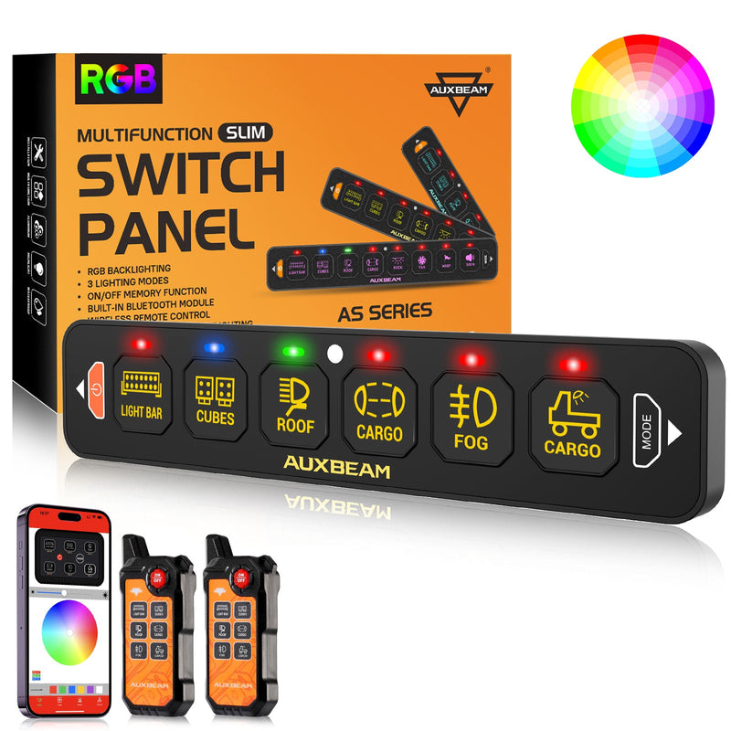 Load image into Gallery viewer, AS-600 RGB Slim Switch Panel with APP&amp;Remote Control, Toggle/ Momentary/ Pulsed Mode Supported(One-Sided Outlet)
