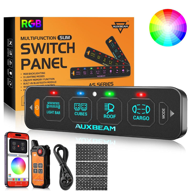 Load image into Gallery viewer, AS-400 RGB Slim Switch Panel with APP&amp;Remote Control, Toggle/ Momentary/ Pulsed Mode Supported(One-Sided Outlet)
