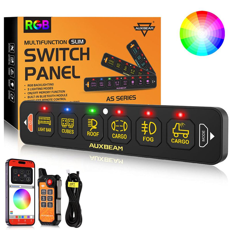 Load image into Gallery viewer, AS-600 RGB Slim Switch Panel with APP&amp;Remote Control, Toggle/ Momentary/ Pulsed Mode Supported(One-Sided Outlet)
