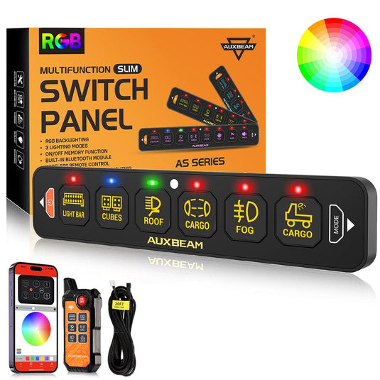 AS-600 RGB Slim Switch Panel with APP&Remote Control, Toggle/ Momentary/ Pulsed Mode Supported(One-Sided Outlet)