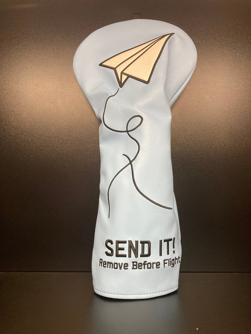 Load image into Gallery viewer, Blue Paper Airplane SEND IT! Headcover
