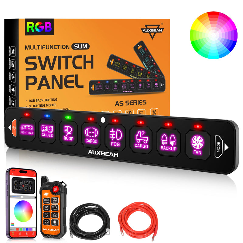 Load image into Gallery viewer, AS-800 RGB Slim Switch Panel with APP&amp;Remote Control, Toggle/ Momentary/ Pulsed Mode Supported(One-Sided Outlet)
