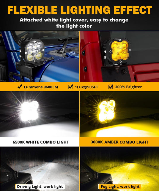 XP-ULTRA Series 3 Inch 80W Combo Beam LED Pods Amber&White Offroad Lights