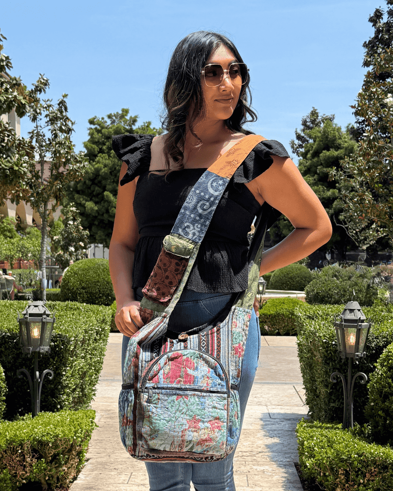 Load image into Gallery viewer, Kathmandu Collection Vintage Patchwork Hobo Bag with Water Bottle Pockets
