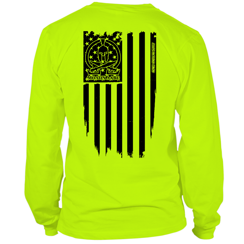 Load image into Gallery viewer, Molon Labe Ghost Flag - Long Sleeve Hi-Vis T-Shirt
