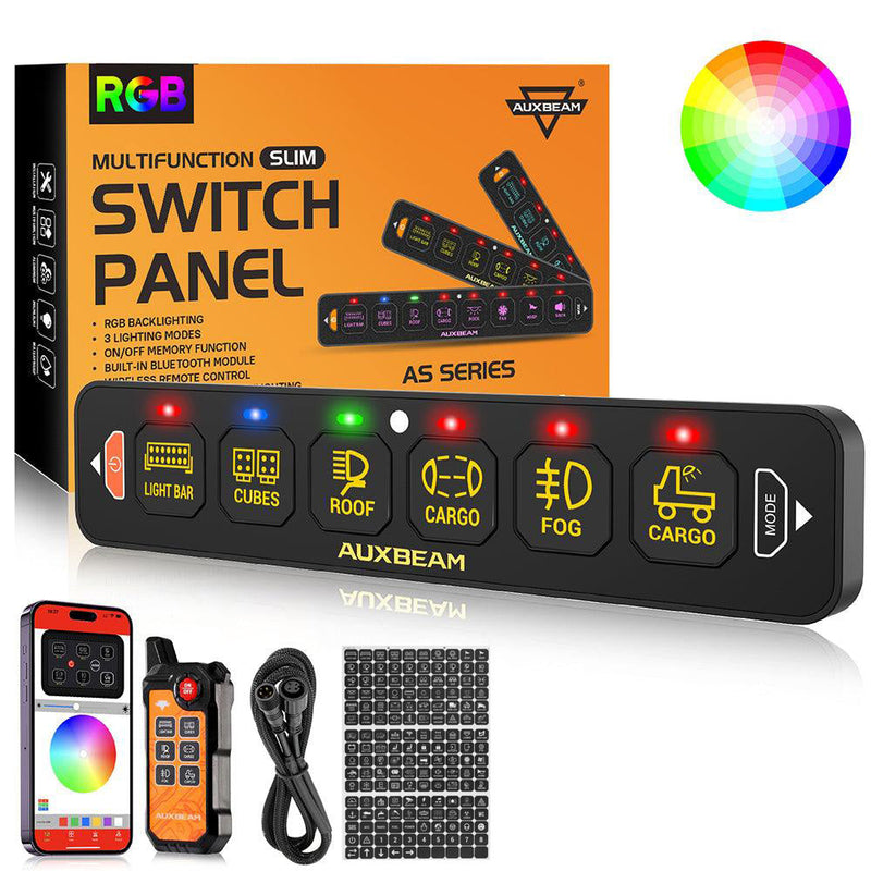 Load image into Gallery viewer, AS-600 RGB Slim Switch Panel with APP&amp;Remote Control, Toggle/ Momentary/ Pulsed Mode Supported(One-Sided Outlet)
