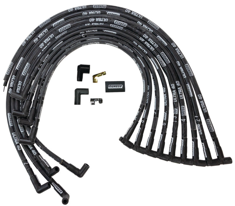 Load image into Gallery viewer, Moroso Chevrolet Small Block Ignition Wire Set - Ultra 40 - Sleeved - HEI - 90 Degree - Black
