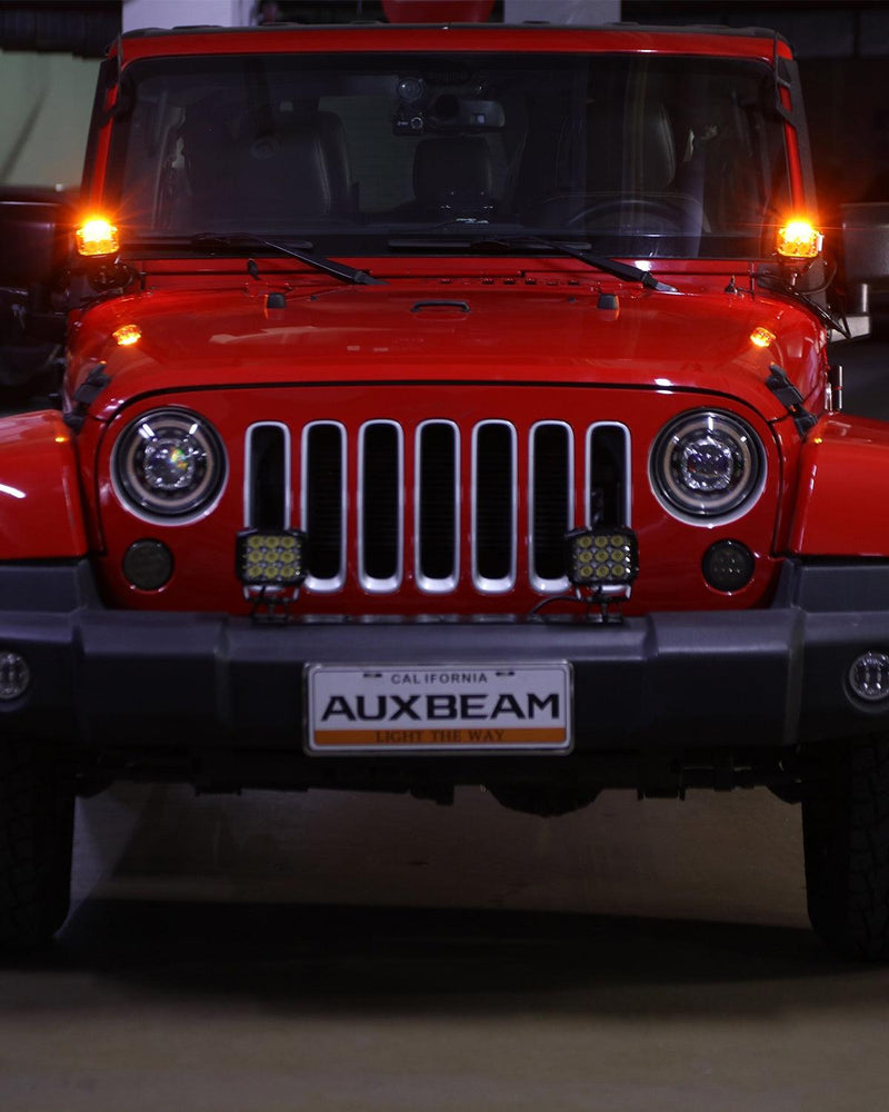 Load image into Gallery viewer, V-MAX Series | 4 Inch 92W 8960LM Combo Beam Side Shooter LED Square Pod Lights with Amber DRL
