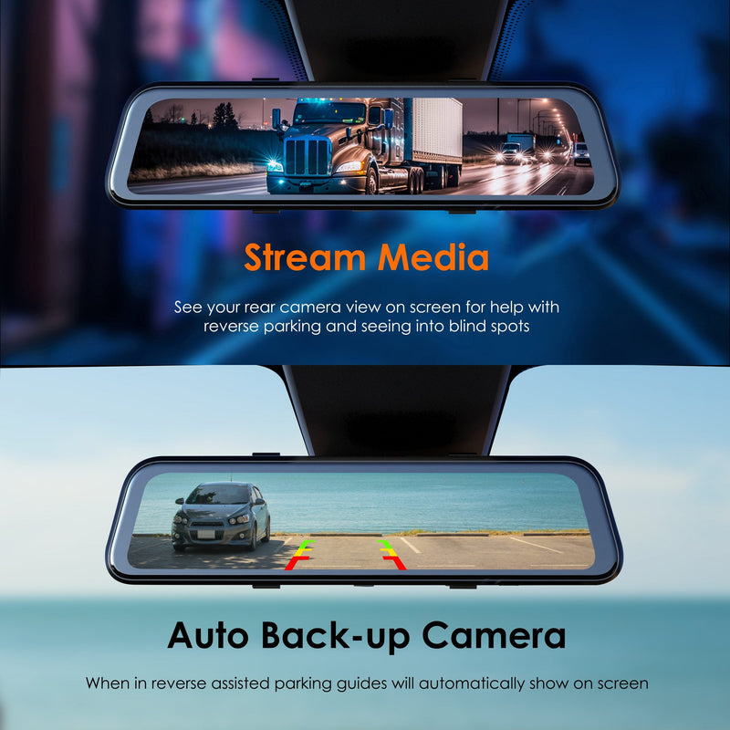 Load image into Gallery viewer, RexingUSA M2 MAX – 2-Channel Mirror Dash Cam w/ 12” IPS Touch Screen, 4K + 1080p, Wi-Fi, GPS, ADAS,Loop Recording, Backup Camera, Parking Mode, Collision Detection
