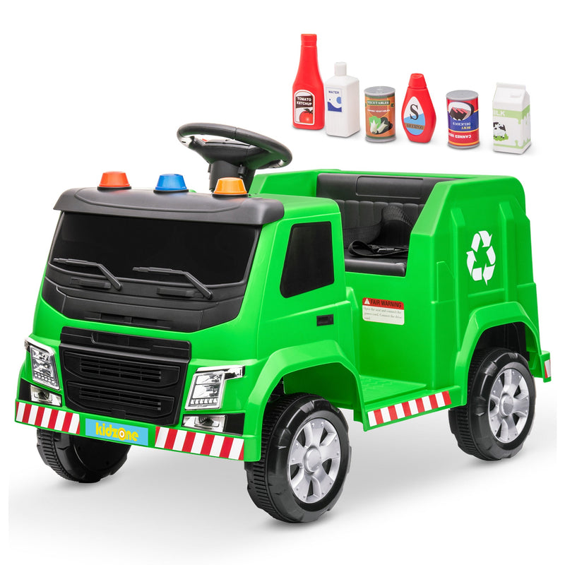 Load image into Gallery viewer, Kidzone 6V Garbage Truck Ride On Toy with LED Lights and Recycling Accessories
