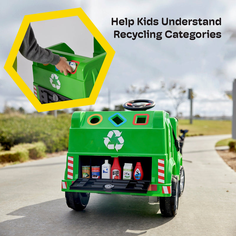 Load image into Gallery viewer, Kidzone 6V Garbage Truck Ride On Toy with LED Lights and Recycling Accessories
