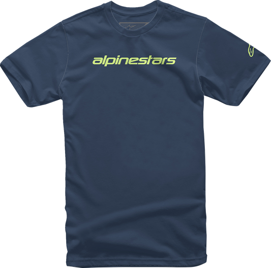 ALPINESTARS Linear Wordmark T-Shirt - Navy/Lime - Medium 1212-720207036M
