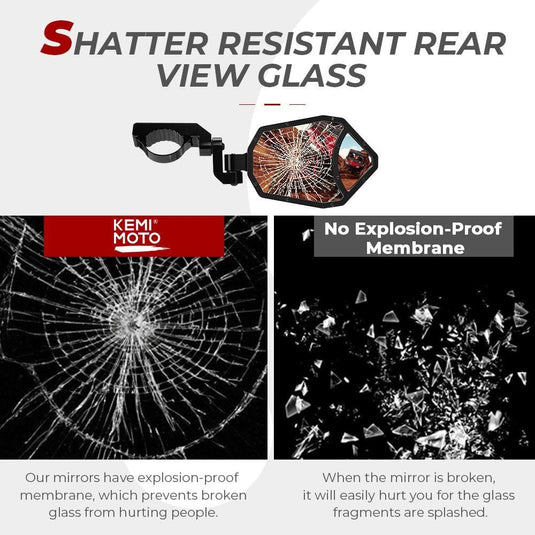UTV 1.65"-2" Rear View Mirror & 1.6"-2" Round Tube Side Mirror