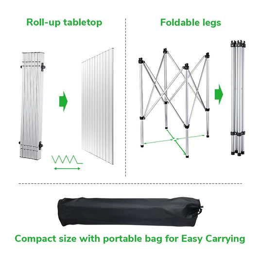 Easy Roll Aluminum Camping & Picnic Table (27x27.5in) - Heavy Duty