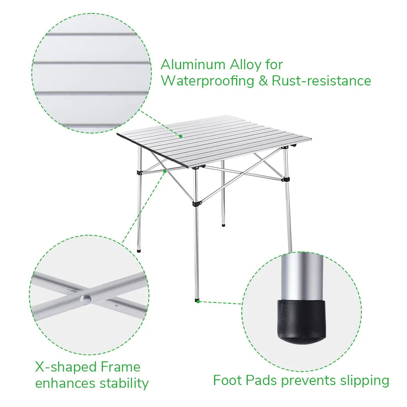 Load image into Gallery viewer, Easy Roll Aluminum Camping &amp; Picnic Table (27x27.5in) - Heavy Duty
