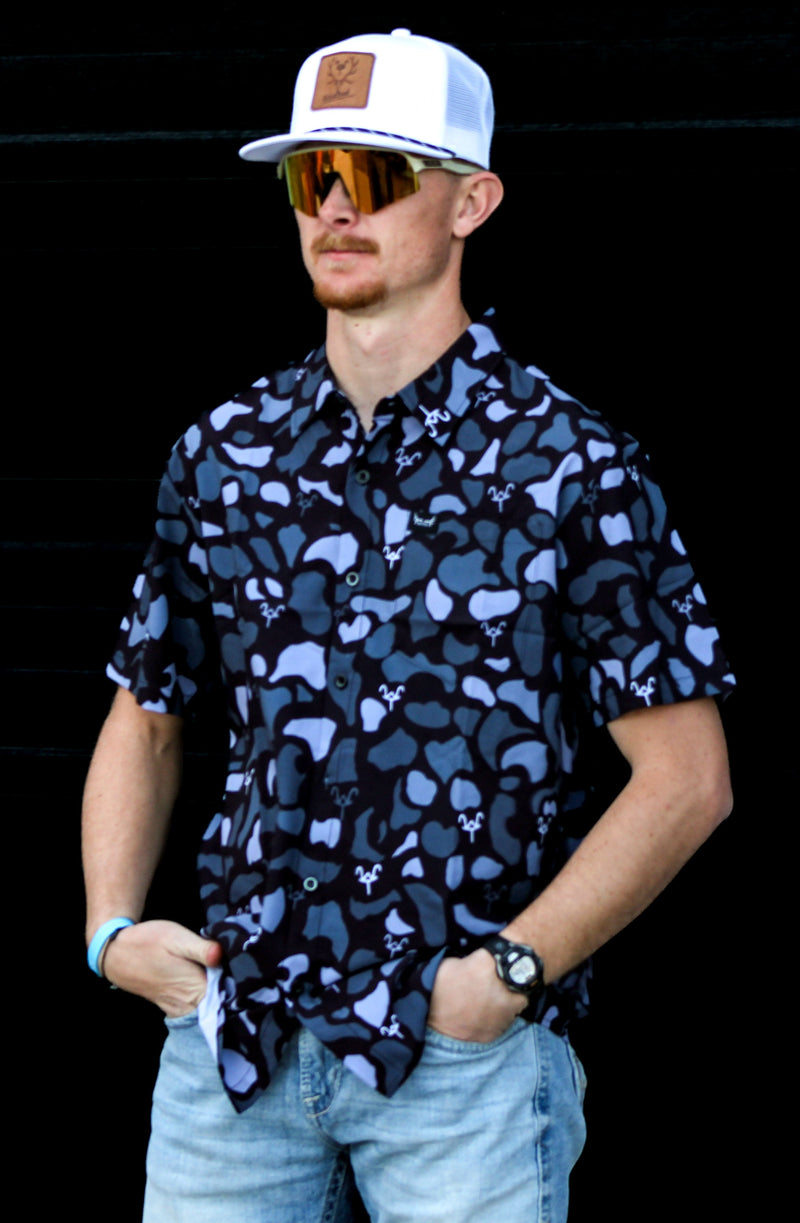 Load image into Gallery viewer, Limited Edition “Old School Black Camo WT” Pearl Snap Shirt | Western Hunting Button-Up | Westrek
