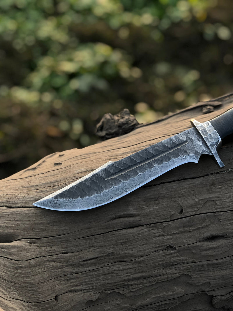 Load image into Gallery viewer, Best Bowie Knife – 13" Handmade Damascus Steel Blade with Resin Horn Handle &amp; Leather Sheath
