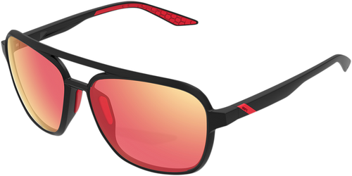 100% Kasia Aviator Sunglasses - Round - Black - Red Mirror 61042-100-43