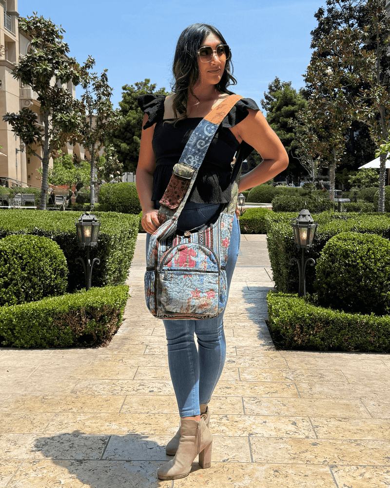 Load image into Gallery viewer, Kathmandu Collection Vintage Patchwork Hobo Bag with Water Bottle Pockets
