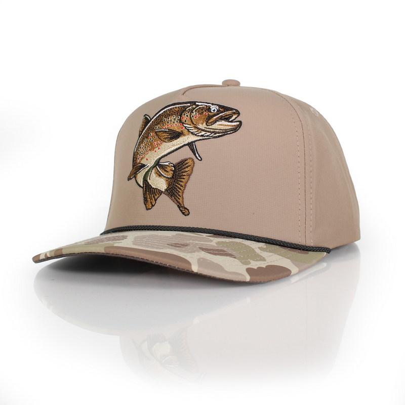 Load image into Gallery viewer, Brown Trout 5-Panel Fly Fishing Rope Cap
