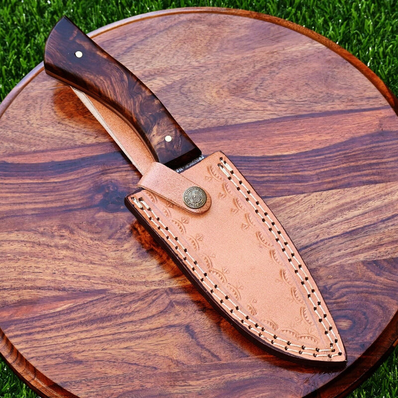 Load image into Gallery viewer, Damascus Steel Hunting Knife – 10&quot; with Rosewood Handle and Leather Sheath
