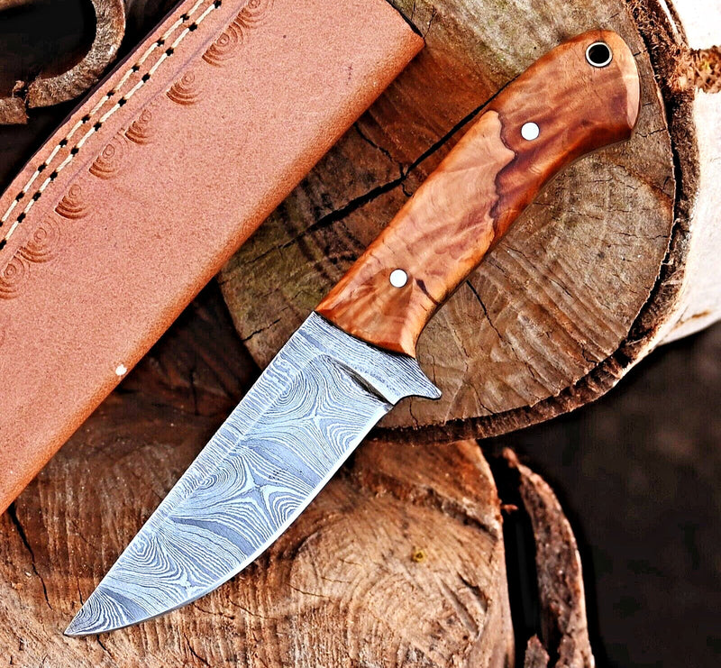 Load image into Gallery viewer, Premium 10-Inch Damascus Steel Hunting Knife with Rosewood Handle – Includes Leather Sheath | Ideal Gift Item
