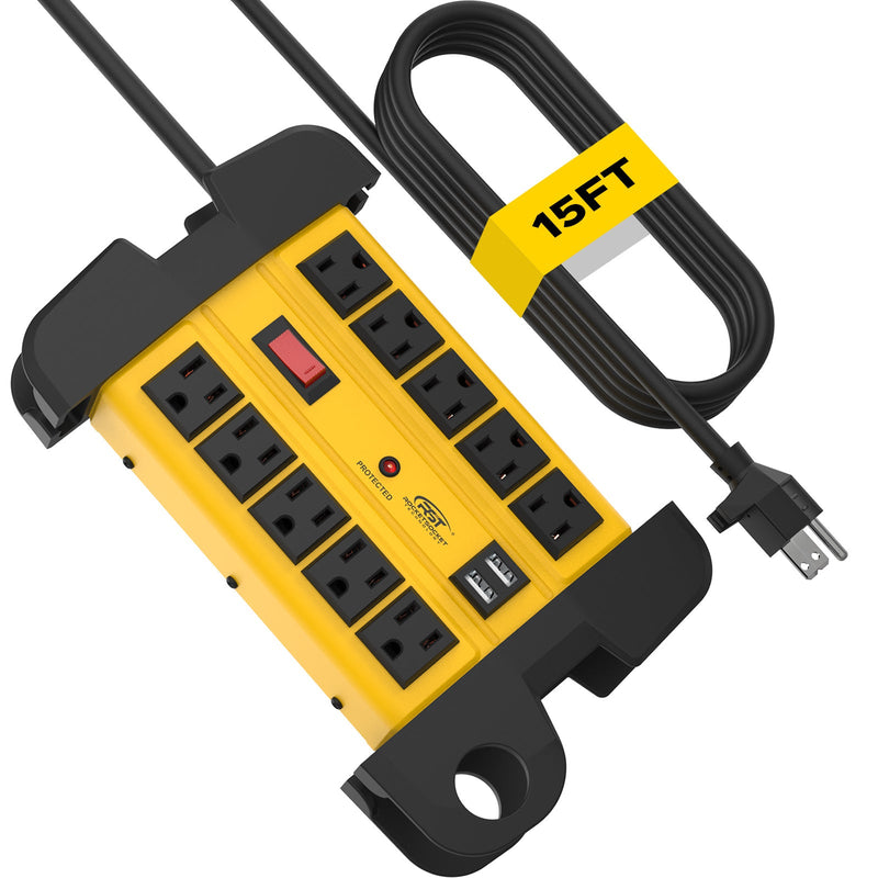 Load image into Gallery viewer, CRST 10-Outlet Metal Power Strip Surge Protector, 2800 Joules, 15ft with Cord Management
