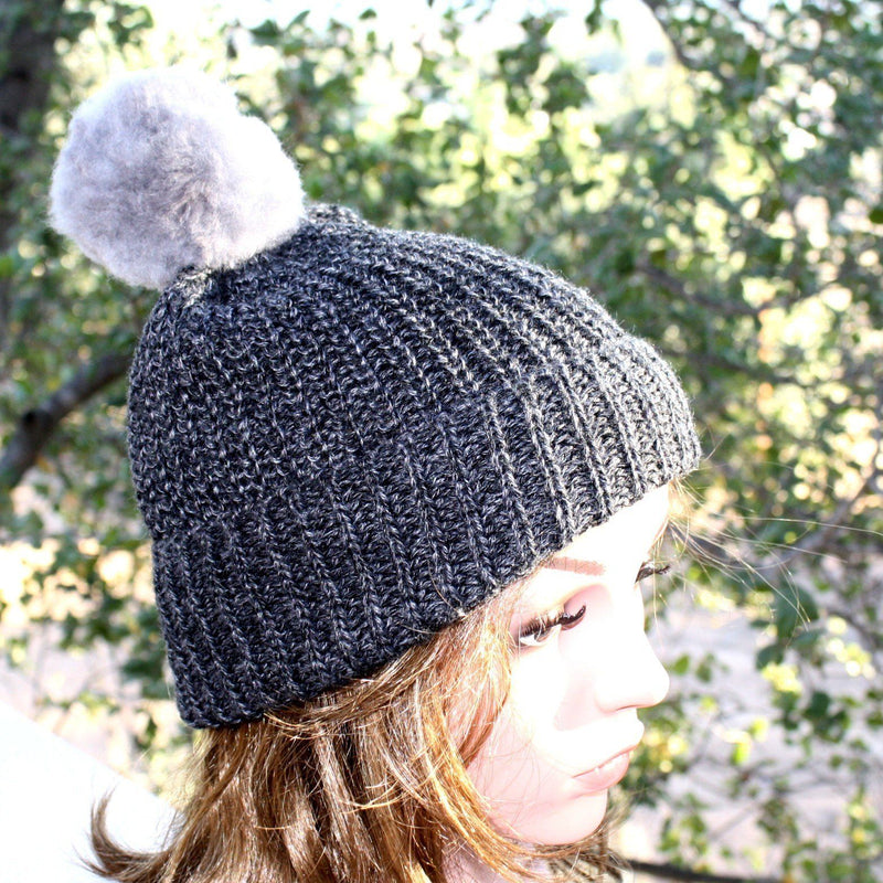 Load image into Gallery viewer, 100% Alpaca Pom-Pom Channel Beanie Hat
