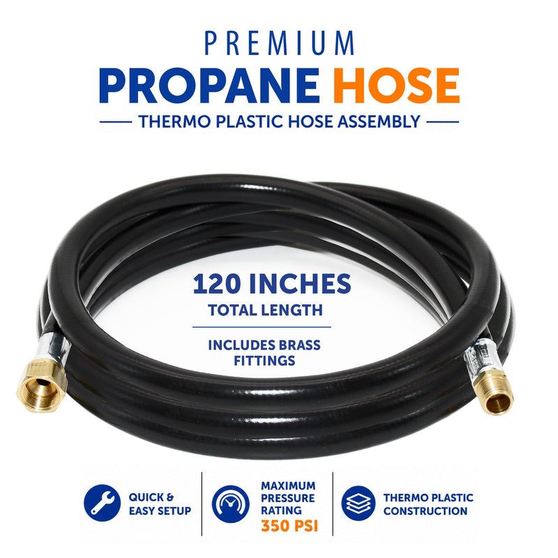 Load image into Gallery viewer, Flame King Connect Regulator to Gas Piping, Propane Thermo Plastic Rubber Hose Assembly, 120-inch, 3/8-inch ID for RVs and Travel Trailers
