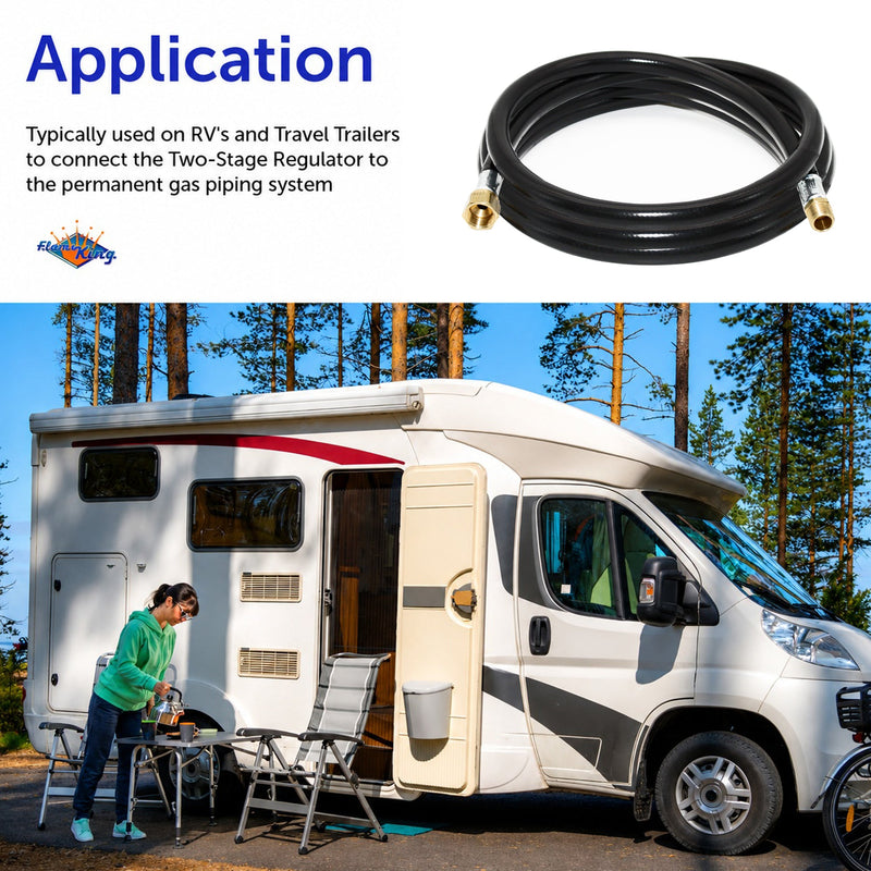 Load image into Gallery viewer, Flame King Connect Regulator to Gas Piping, Propane Thermo Plastic Rubber Hose Assembly, 120-inch, 3/8-inch ID for RVs and Travel Trailers
