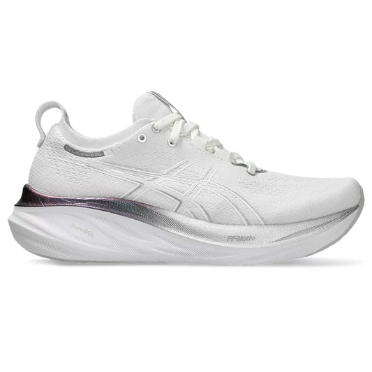 Women's Asics GEL-Nimbus 26 Platinum, Real White/Pure Silver, 5 B Medium - Skoutley Outdoors LLC
