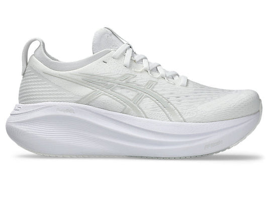 Women's Asics Gel-Nimbus 27, White/Glacier Grey, 8.5 B Medium - Skoutley Outdoors LLC