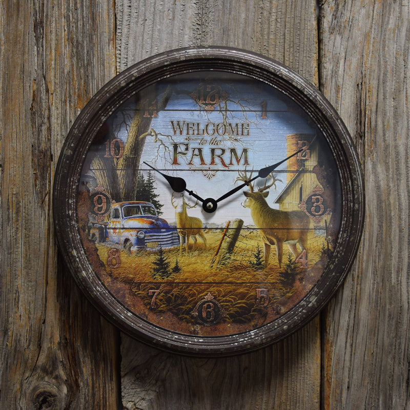 Load image into Gallery viewer, Clock 15-inch Rusted Style-Deer Scene
