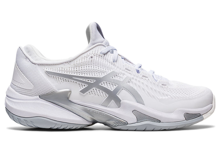 Women's Asics Court FlyteFoam 3, White/Pure Silver, 9.5 B Medium - Skoutley Outdoors LLC
