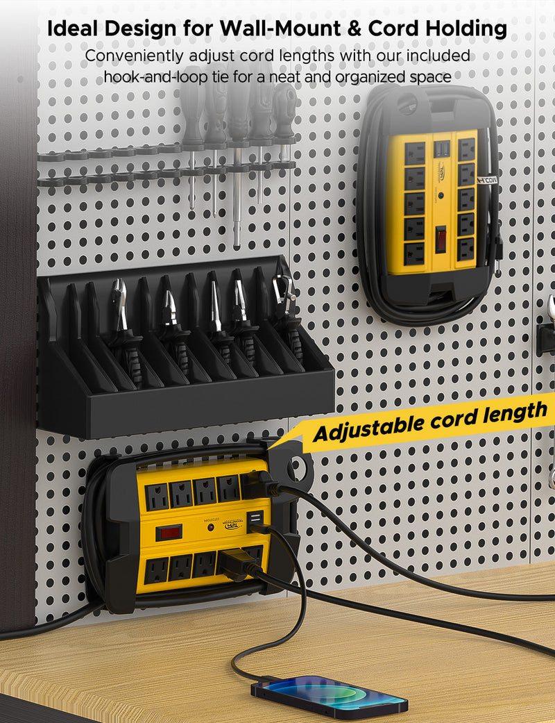 Load image into Gallery viewer, CRST 10-Outlet Metal Power Strip Surge Protector, 2800 Joules, 15ft with Cord Management
