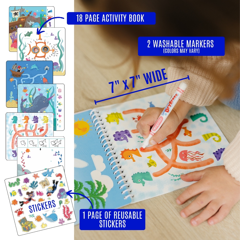 Load image into Gallery viewer, Small 7" Dry Erase Activity Book (incl. 2 Washable Markers &amp; Reusable Stickers)
