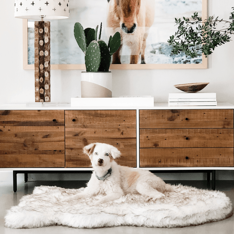 Load image into Gallery viewer, PupRug by Paw.com® Faux Fur Orthopedic Dog Bed - Curve White with Brown Accents
