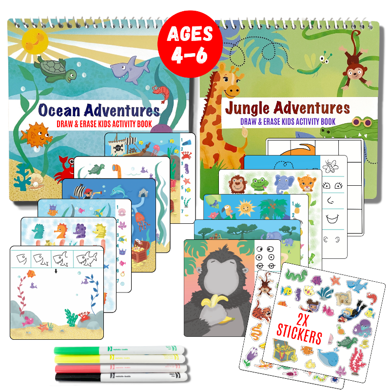 Load image into Gallery viewer, Small 7" Dry Erase Activity Book (incl. 2 Washable Markers &amp; Reusable Stickers)

