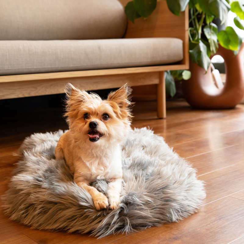 Load image into Gallery viewer, PupRug by Paw.com® Faux Fur Orthopedic Dog Bed - Curve Charcoal Grey

