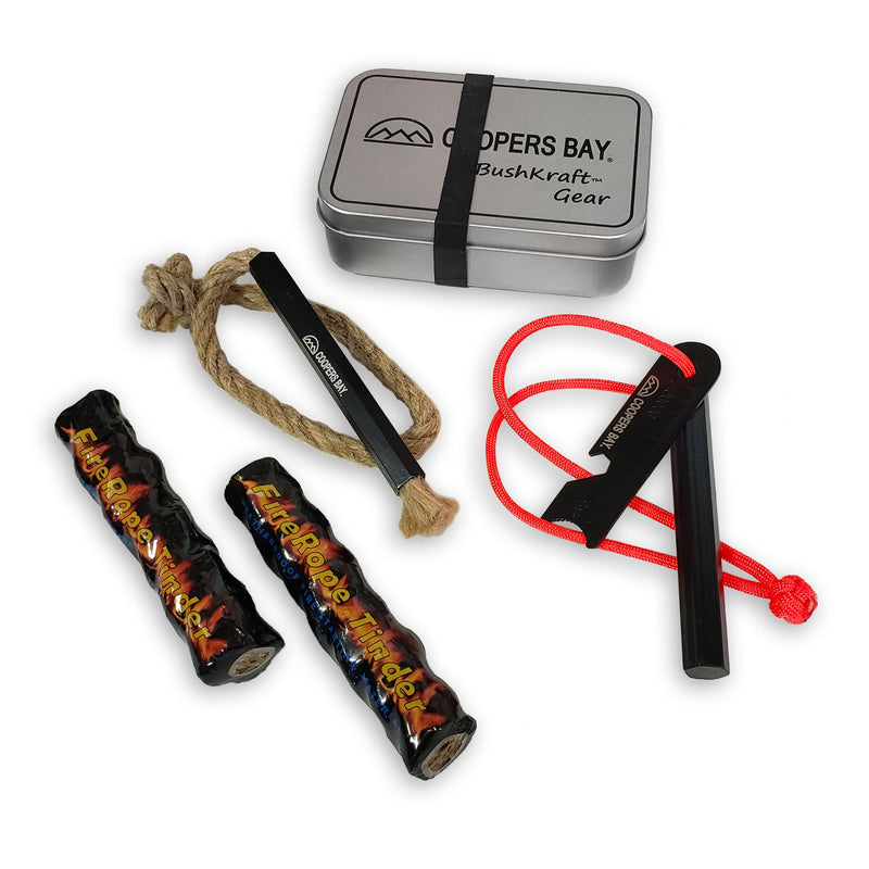 Load image into Gallery viewer, Ferro Fire Starting Package - Kamper Kit - with Hex Ferro, Tinder and Storage Tin
