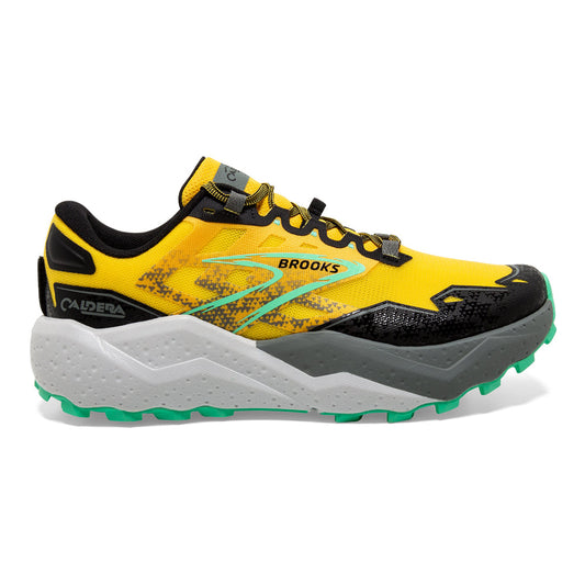 Men's Brooks Caldera 7, Lemon Chrome/Black/Springbud, 8.5 D Medium - Skoutley Outdoors LLC