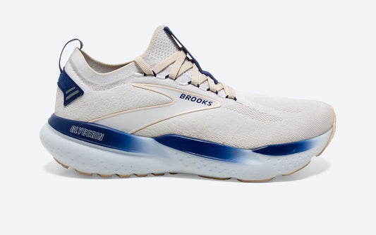 Men's Brooks Glycerin StealthFit 21, White/Marshmallow/Blue, 10.5 D Medium - Skoutley Outdoors LLC