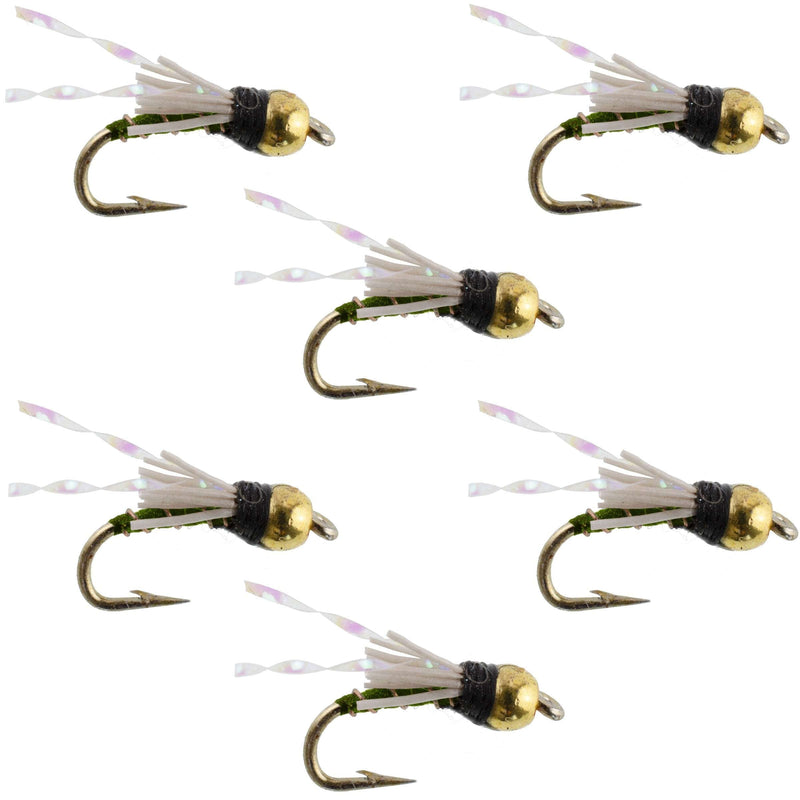 Load image into Gallery viewer, Beadhead Olive 3 Dollar Dip Serendipity Nymph - 6 Flies Size 16
