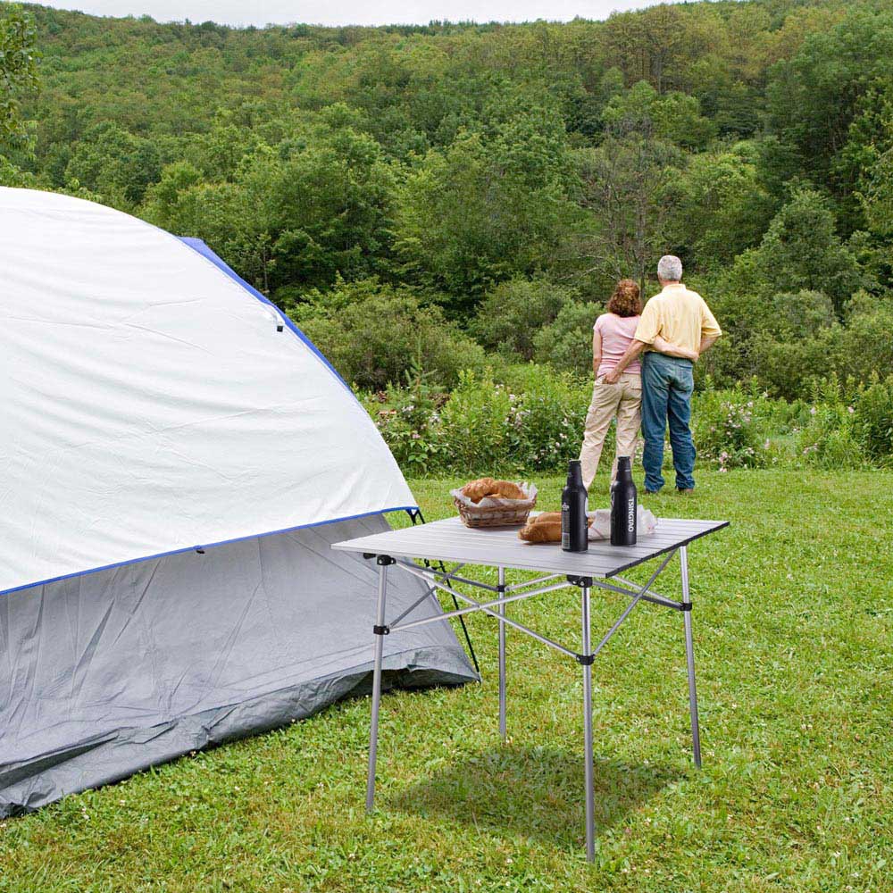 Easy Roll Aluminum Camping & Picnic Table (27x27.5in) - Heavy Duty