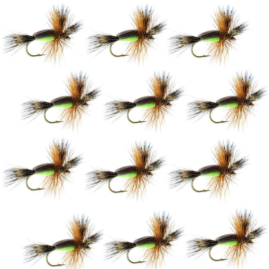 Barbless Chartreuse Humpy Hair Wing Dry Fly - 1 Dozen Flies Size 14