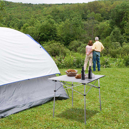 Easy Roll Aluminum Camping & Picnic Table (27x27.5in) - Heavy Duty