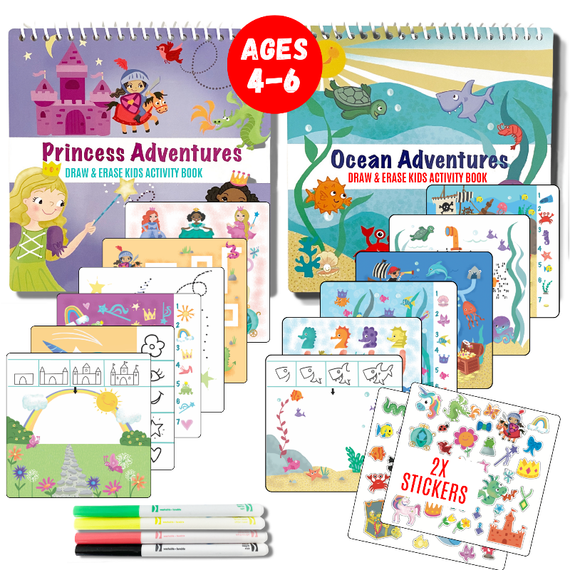 Load image into Gallery viewer, Small 7" Dry Erase Activity Book (incl. 2 Washable Markers &amp; Reusable Stickers)
